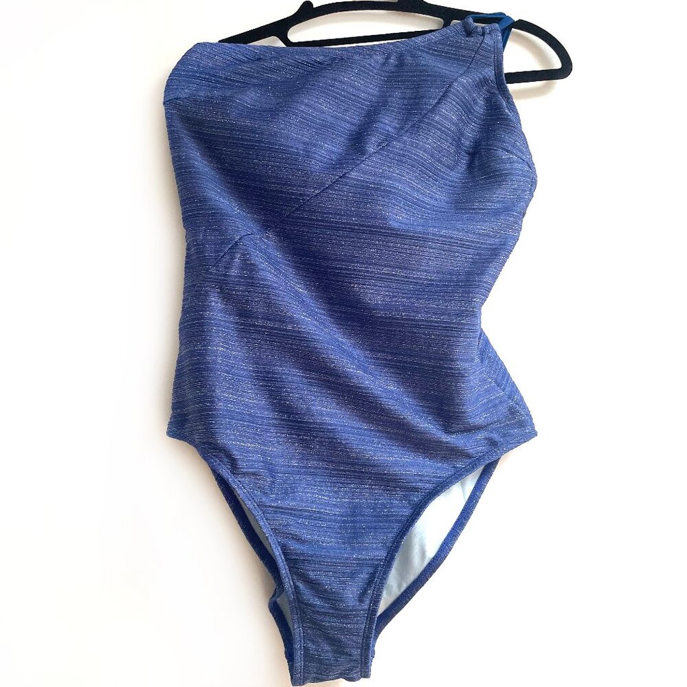 NWT Blue Asymmetrical Standard Coverage One-Piece - Picture 11 of 12